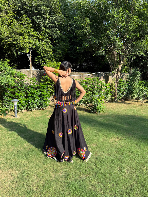Black Mirror Work Tassel Lehenga Set