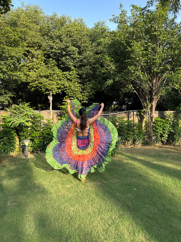 Multi-Color Bandhini Layered Skirt with Tassel