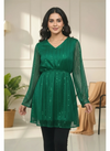 Shimmering Emerald Green Tunic with Flared Sleeves