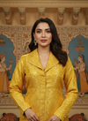 Elegant Yellow Brocade Blazer & Trouser Co-ord Set