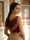 Handcrafted Maroon Blouse with Colorful Tassels & Coin Lace Detailing