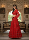 Red Mirrorwork Tie-Knot Top & Flared Skirt Set – “Nakhrewali