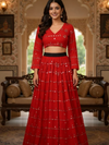 Red Mirrorwork Tie-Knot Top & Flared Skirt Set – “Nakhrewali