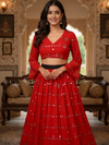Red Mirrorwork Tie-Knot Top & Flared Skirt Set – “Nakhrewali