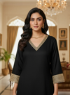 Black Kurta Set with Golden Lace Detailing
