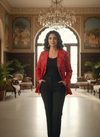 Hand-Embroidered Red Mirrorwork Blazer