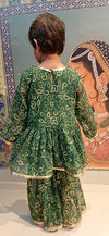 Green Sequin Peplum & Sharara Set for Girls | Designer Kids Ethnic