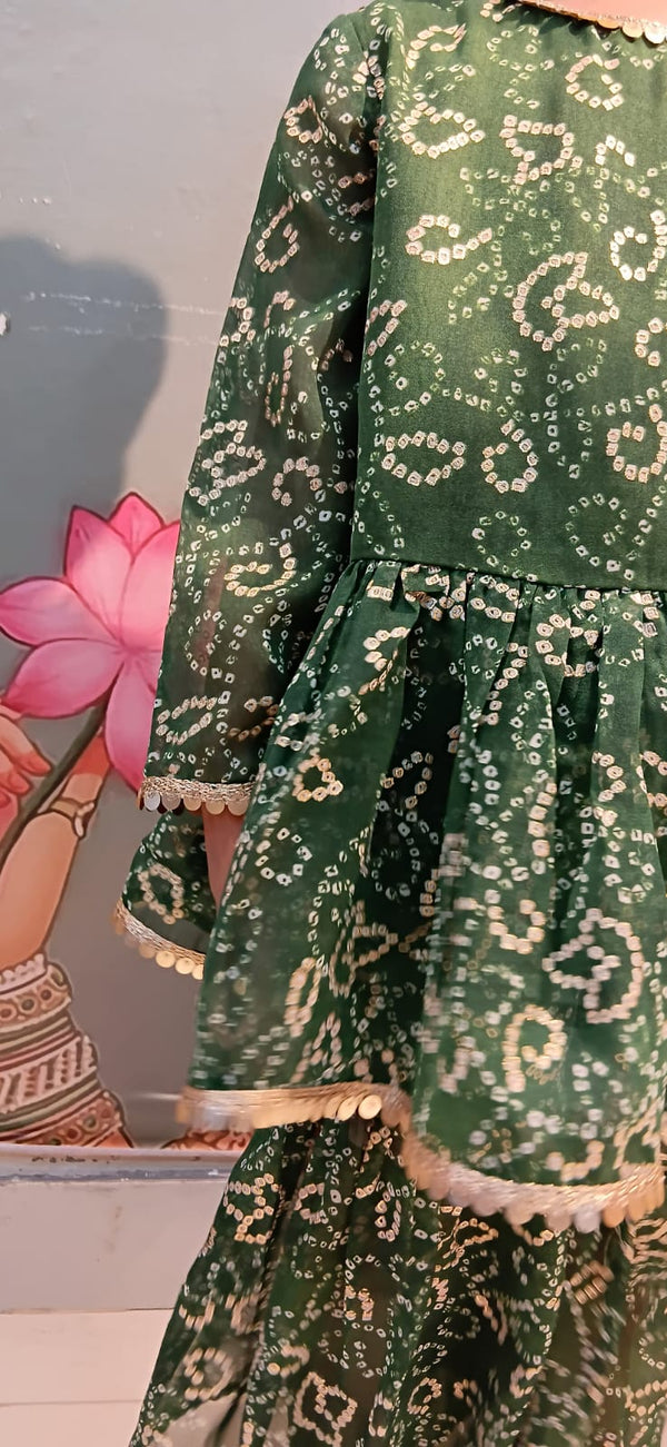Green Sequin Peplum & Sharara Set for Girls | Designer Kids Ethnic