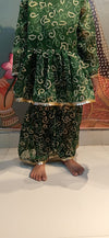 Green Sequin Peplum & Sharara Set for Girls | Designer Kids Ethnic