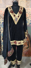 Luxury Black Velvet Kurta Set with Embroidered Dupatta – Festive & Wedding Collection