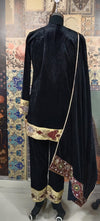 Luxury Black Velvet Kurta Set with Embroidered Dupatta – Festive & Wedding Collection
