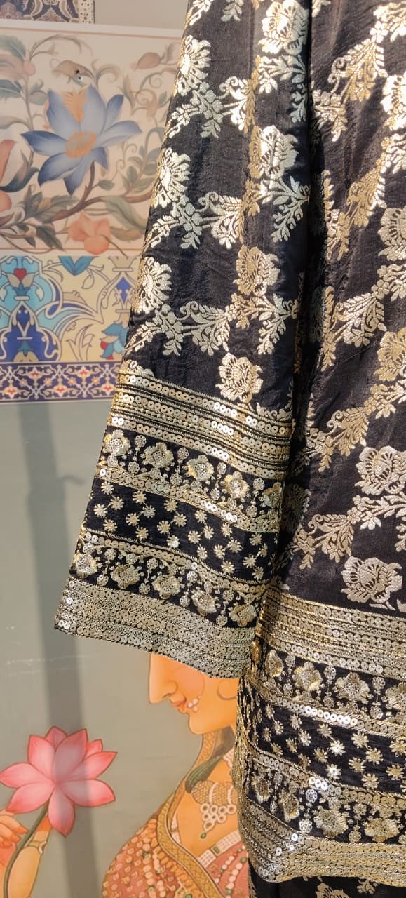 Black & Gold Brocade Blazer Co-ord Set – Festive & Party Wear Ensemble