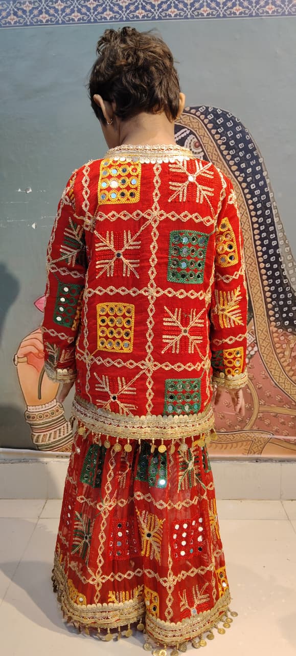 Festive Pink Phulkari Embroidered Kurta & Sharara Set for Girls