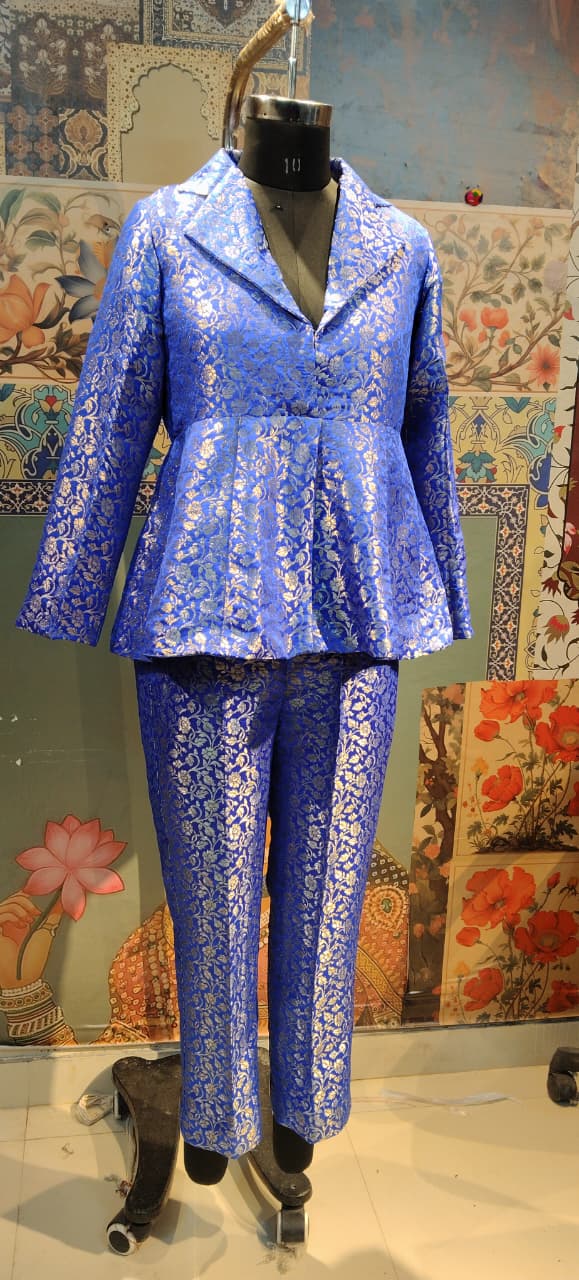 Royal Blue Brocade Blazer & Trouser Co-ord Set
