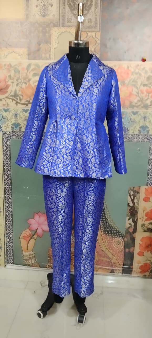 Royal Blue Brocade Blazer & Trouser Co-ord Set