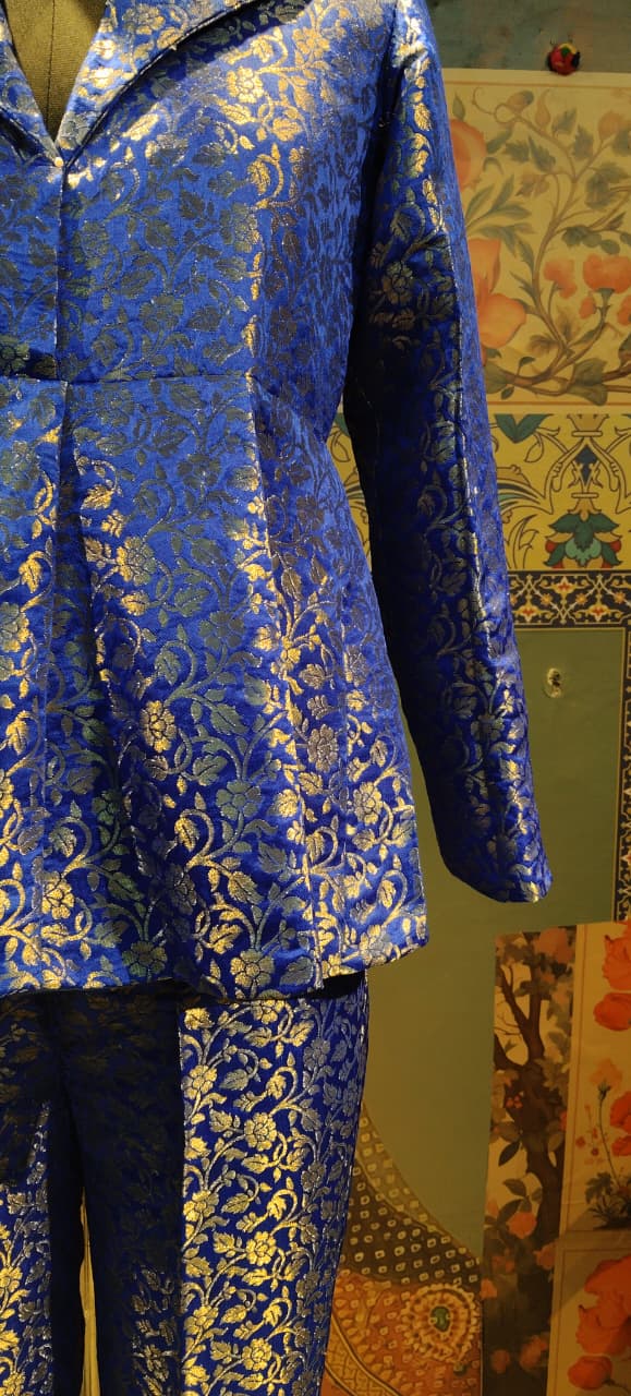 Royal Blue Brocade Blazer & Trouser Co-ord Set