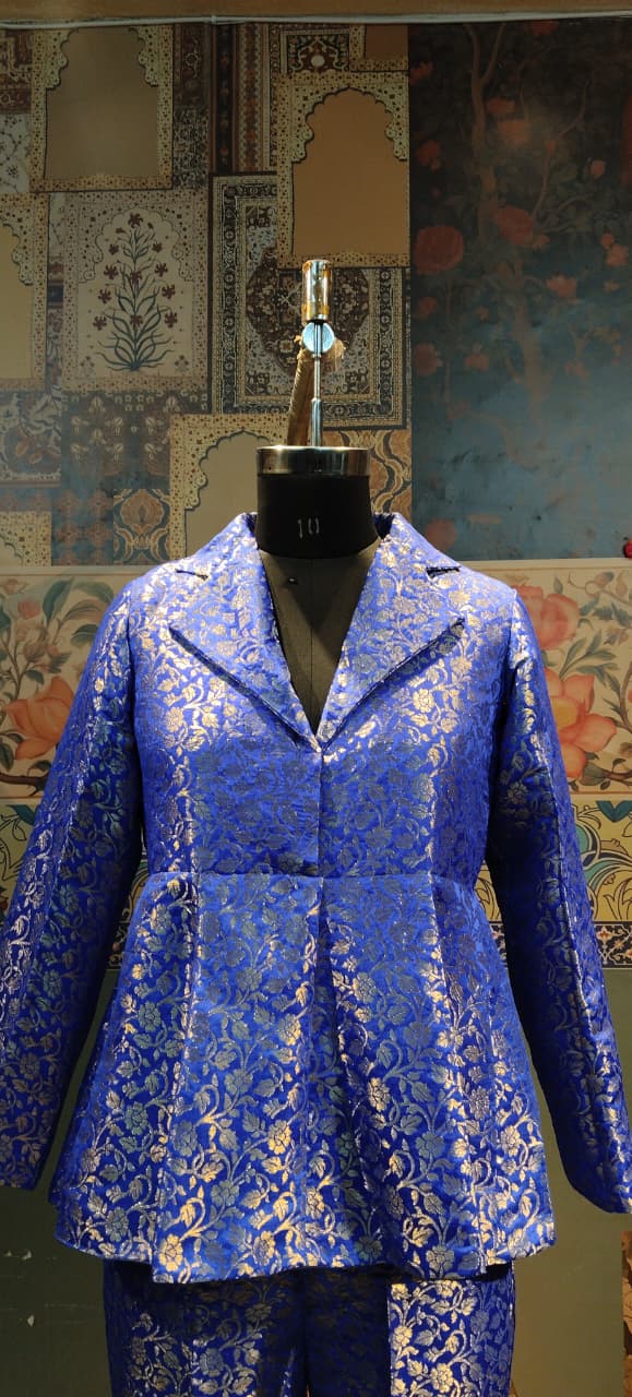 Royal Blue Brocade Blazer & Trouser Co-ord Set