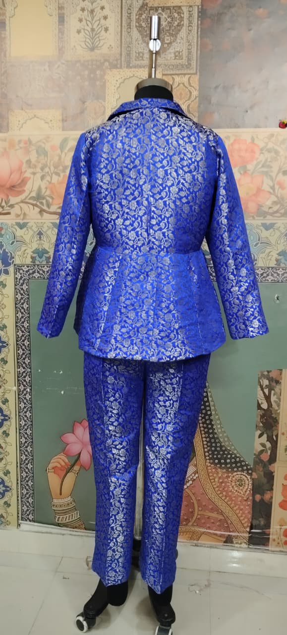 Royal Blue Brocade Blazer & Trouser Co-ord Set