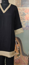 Black Kurta Set with Golden Lace Detailing