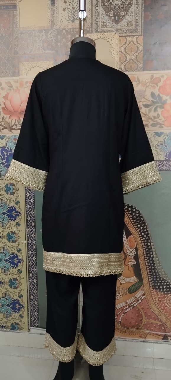 Black Kurta Set with Golden Lace Detailing