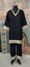 Black Kurta Set with Golden Lace Detailing