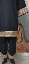 Black Kurta Set with Golden Lace Detailing