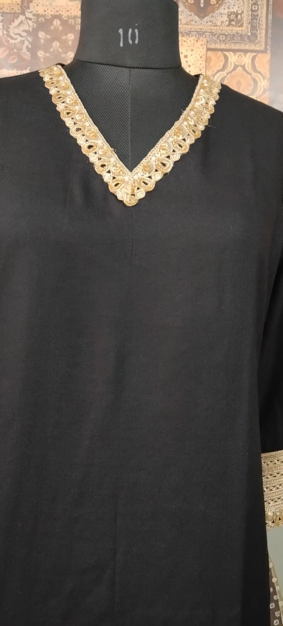Black Kurta Set with Golden Lace Detailing