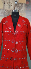 Hand-Embroidered Red Mirrorwork Blazer