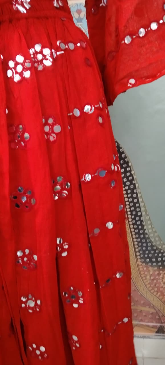 Red Mirrorwork Tie-Knot Top & Flared Skirt Set – “Nakhrewali