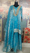 Sky Blue Zari Dot Kurta Palazzo Set with Dupatta