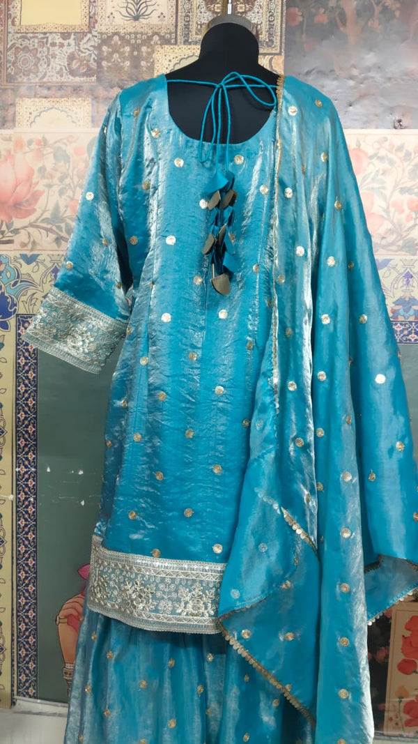 Sky Blue Zari Dot Kurta Palazzo Set with Dupatta