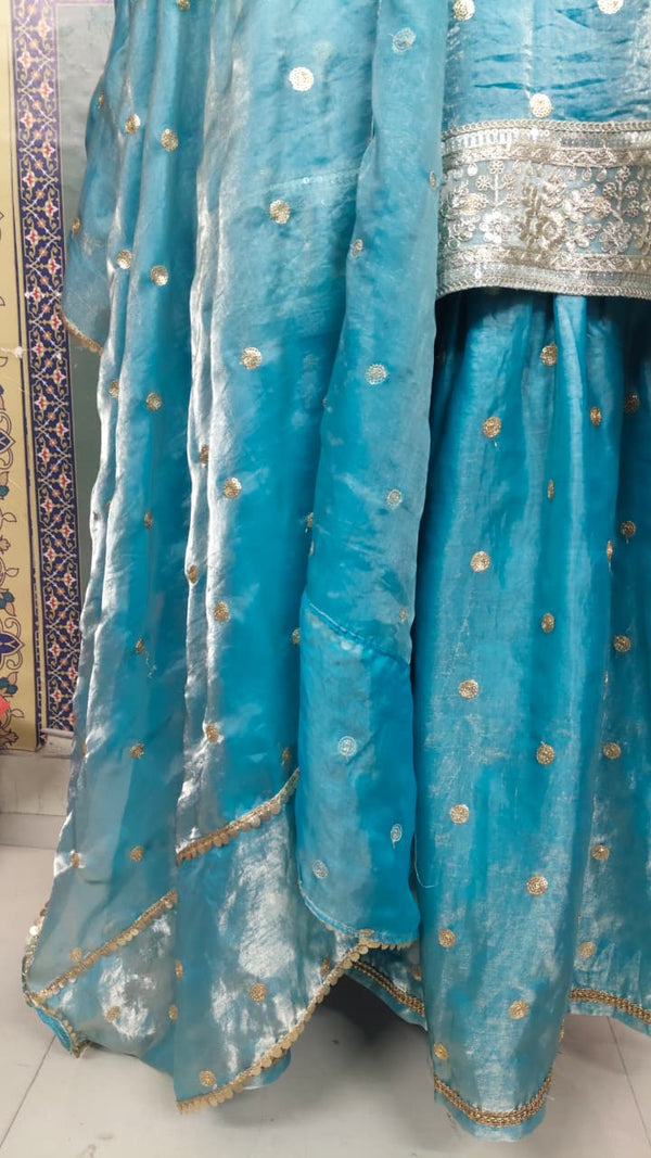 Sky Blue Zari Dot Kurta Palazzo Set with Dupatta