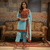 Aqua Blue Velvet Kurta Set with Red Zardozi Embroidery & Dupatta – Festive & Wedding Wear - Rajni Collection
