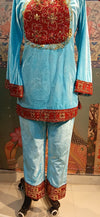 Aqua Blue Velvet Kurta Set with Red Zardozi Embroidery & Dupatta – Festive & Wedding Wear - Rajni Collection