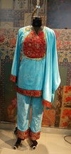 Aqua Blue Velvet Kurta Set with Red Zardozi Embroidery & Dupatta – Festive & Wedding Wear - Rajni Collection