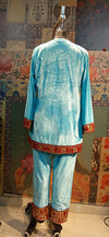 Aqua Blue Velvet Kurta Set with Red Zardozi Embroidery & Dupatta – Festive & Wedding Wear - Rajni Collection