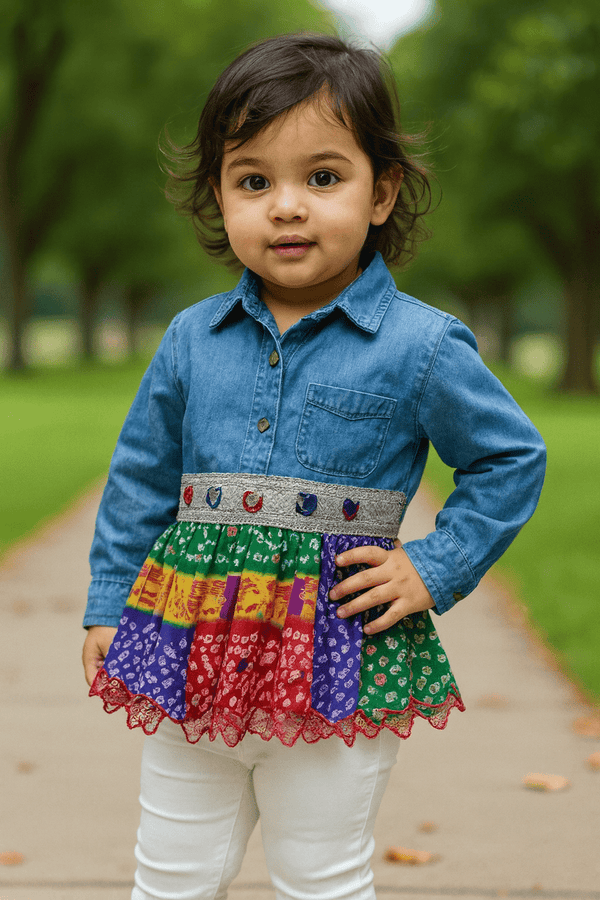 Bandhani Fusion Denim Shirt – Kidswear - Rajni Collection