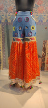 Bandhani Fusion Palazzo Pants with Mirror Work & Pompom Hand Embroidery - Rajni Collection