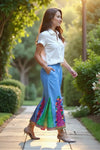 Bandhani Patchwork Wide - Leg Pants with Mirror Accents - Rajni Collection