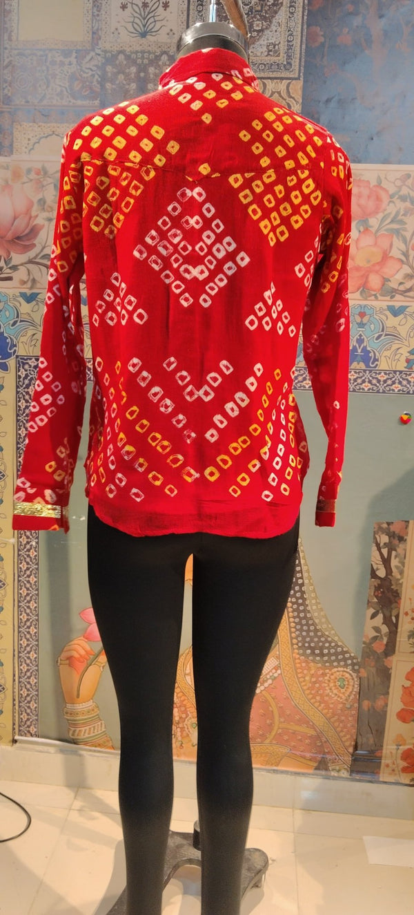 Bandhini Shirt Maroon with Golden Sequin Pocket – Festive Fusion Wear - Rajni Collection