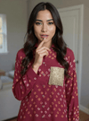 Bandhini Shirt Maroon with Golden Sequin Pocket – Festive Fusion Wear - Rajni Collection