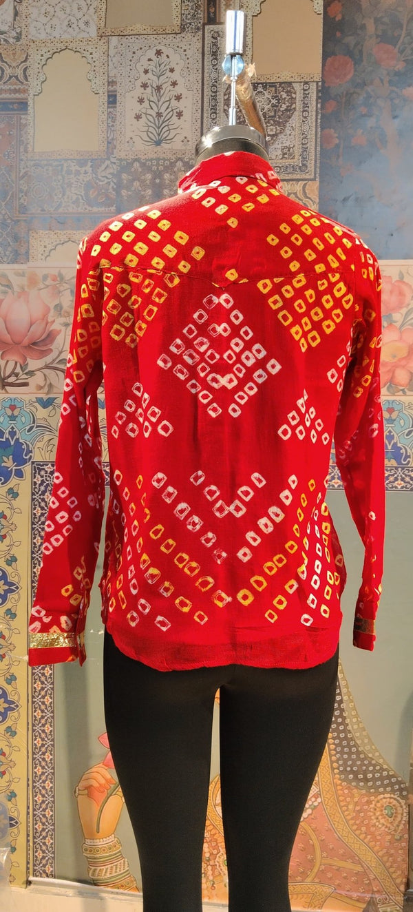 Bandhini Shirt Maroon with Golden Sequin Pocket – Festive Fusion Wear - Rajni Collection