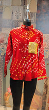 Bandhini Shirt Maroon with Golden Sequin Pocket – Festive Fusion Wear - Rajni Collection