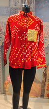 Bandhini Shirt Maroon with Golden Sequin Pocket – Festive Fusion Wear - Rajni Collection