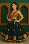 Black Embroidered Lehenga with Mirror Work & Printed Blouse - Rajni Collection