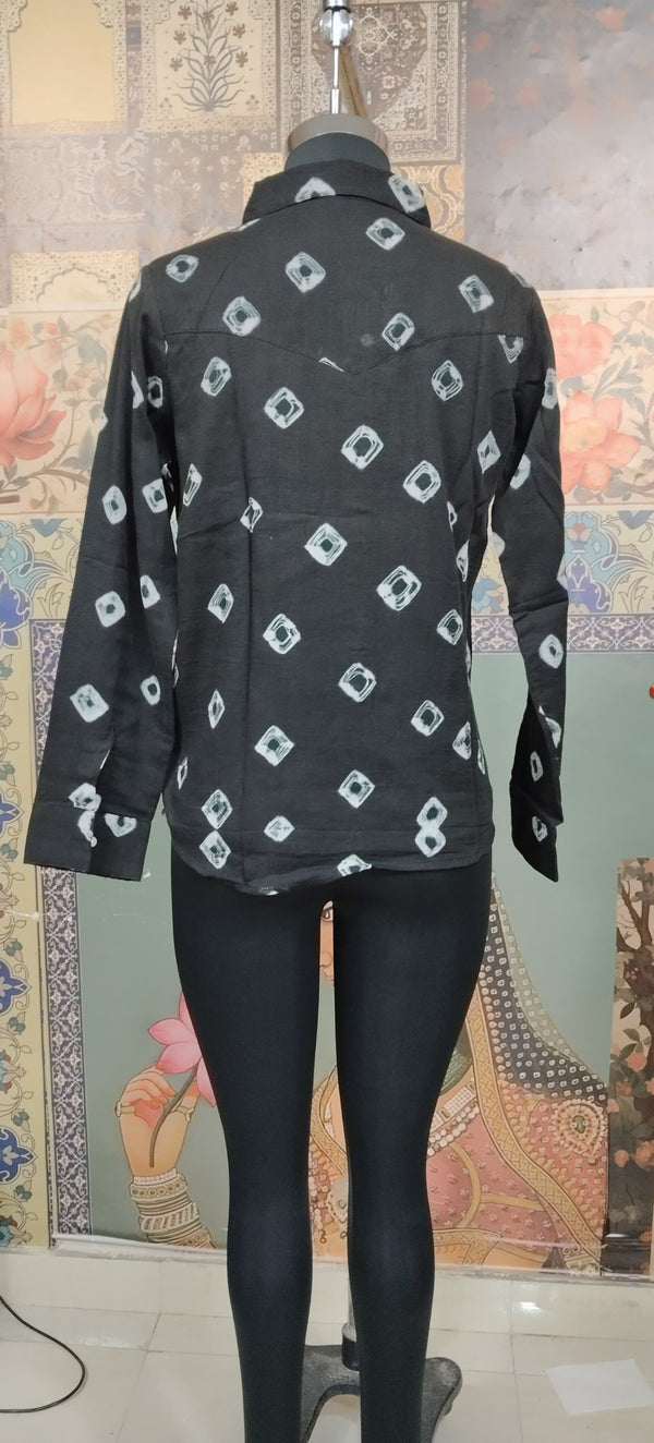 Black Man Bandhani Print Shirt with Handcrafted Patch Pocket - Rajni Collection