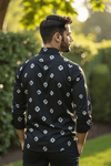 Black Man Bandhani Print Shirt with Handcrafted Patch Pocket - Rajni Collection