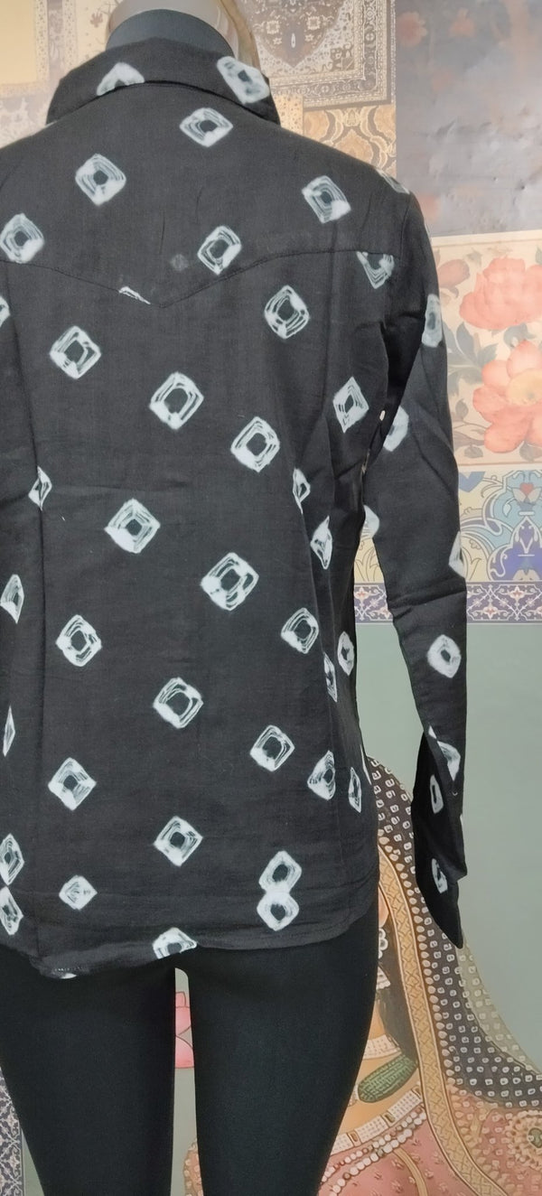 Black Man Bandhani Print Shirt with Handcrafted Patch Pocket - Rajni Collection