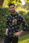 Black Man Bandhani Print Shirt with Handcrafted Patch Pocket - Rajni Collection