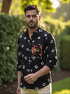 Black Man Bandhani Print Shirt with Handcrafted Patch Pocket - Rajni Collection